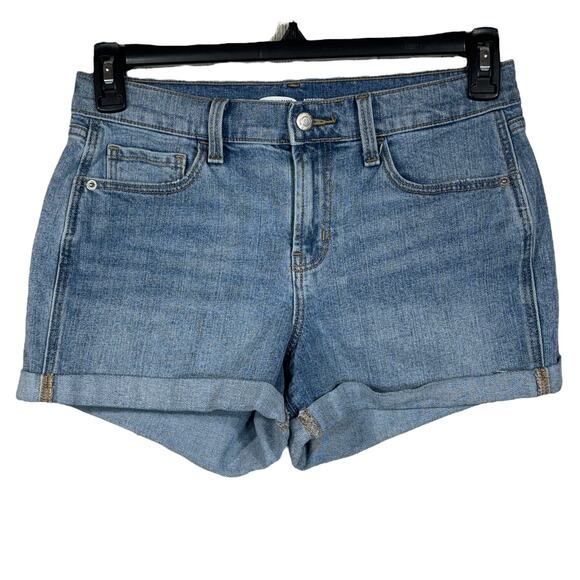 Old Navy SZ 6 Boyfriend Jean Shorts Cuffed Pockets Zip-Fly Mid-Rise Medium Wash - Picture 1 of 5